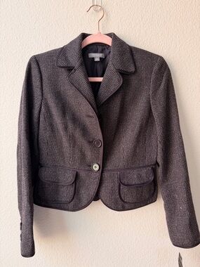 Ann Taylor Cropped Tweed Blazer Jacket Grey Tailored Peplum Fitted Office 2P